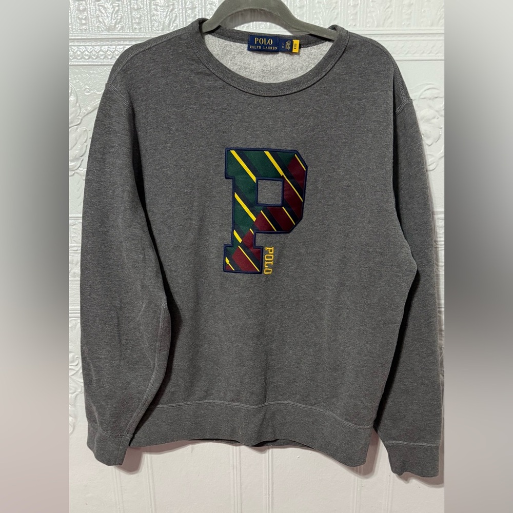 Polo by Ralph Lauren Gray Sweater with Multicolor Logo size L
